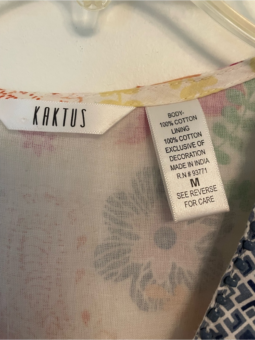Kaktus Boho Floral Tiered Womens Dress with Blue Trim Size M V Neck Cottagecore - Picture 12 of 12
